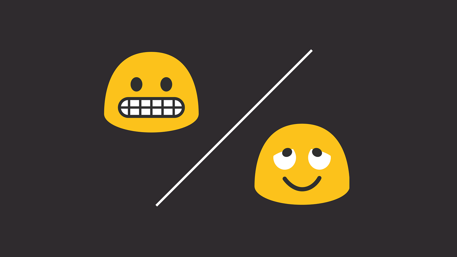A grimacing emoji and a relieved emoji side by side