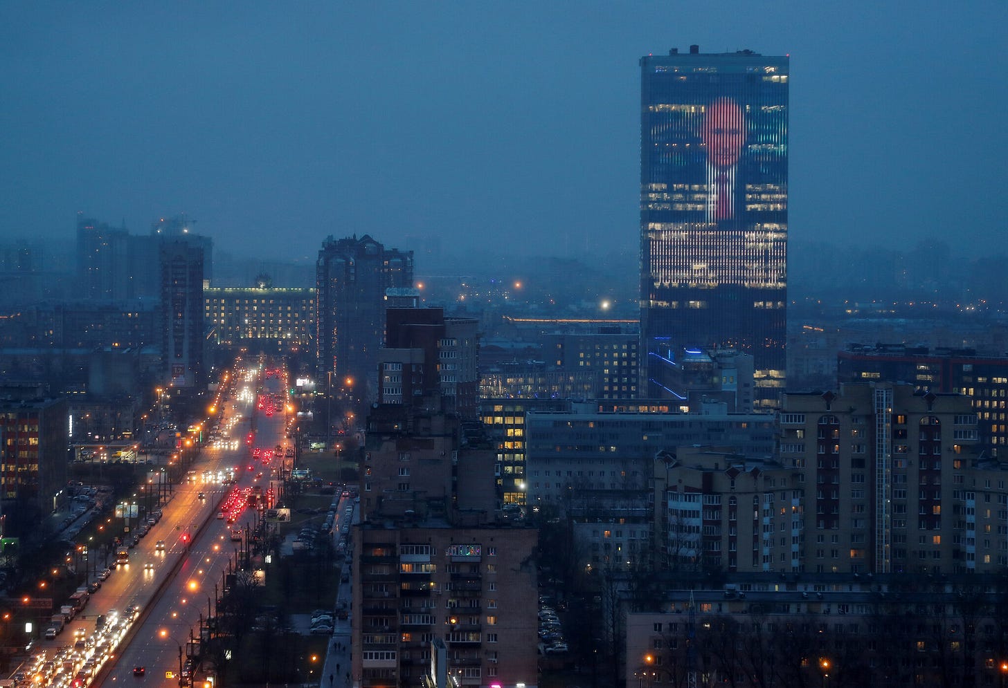 St. Petersburg, Russia, Jan. 15 During President Vladimir V. Putin’s state of the nation speech, displayed on a facade, he called for constitutional changes that would allow him to hold power past 2024. Anton Vaganov/Reuters