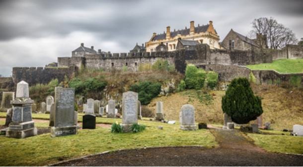 Stirling Castle and a graveyard.