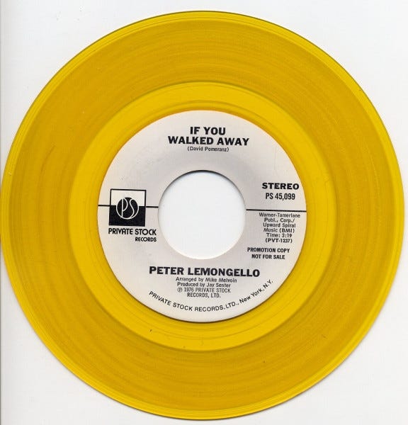Peter Lemongello – If You Walked Away (1976, Yellow, Vinyl) - Discogs
