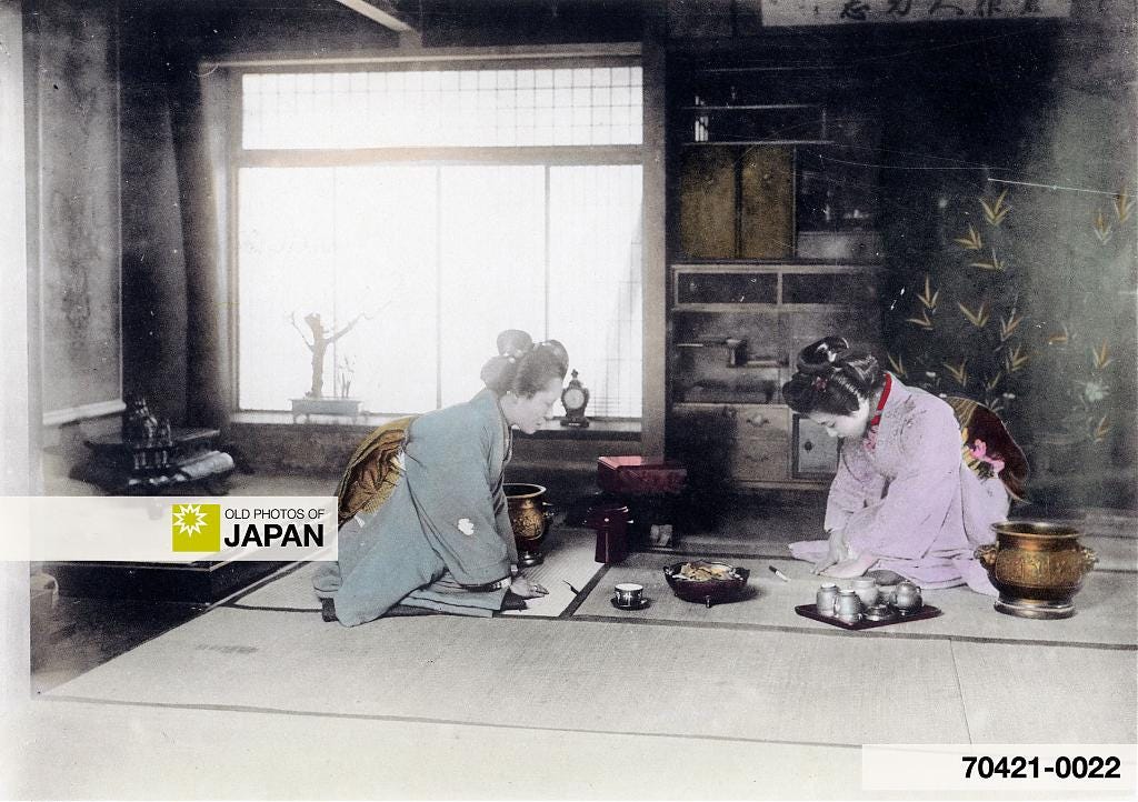 A Japanese bride welcomes her friends and family at her new home, 1905