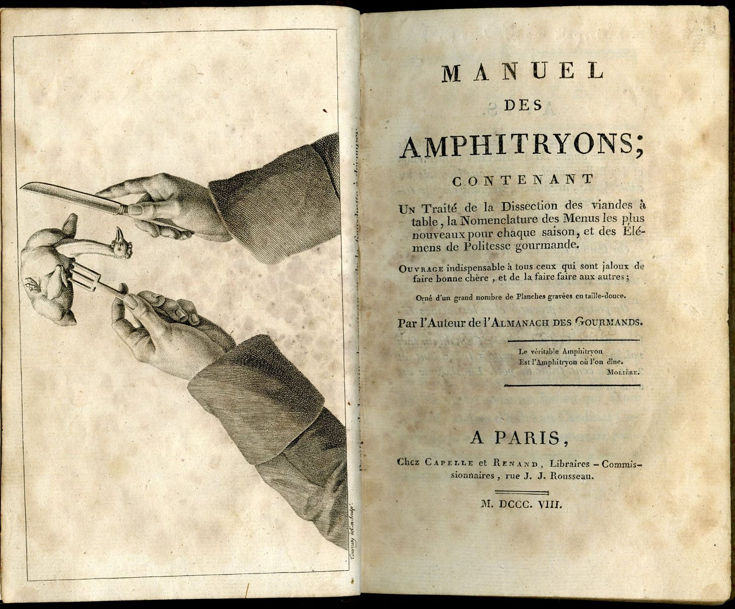 Manuel des Amphitryons de Grimod de La Reynière Alexandre Balthazar Laurent:  Very Good Condition Hardcover (1808) First Edition. | Pazzo Books  (ABAA-ILAB)