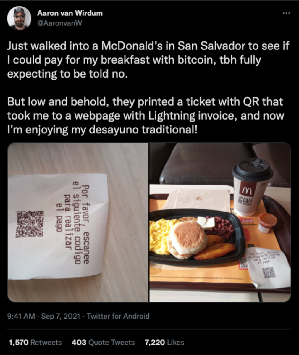 Fast Food Giant McDonald's Now Accepting Bitcoin in El Salvador - Bitcoin  Magazine: Bitcoin News, Articles, Charts, and Guides