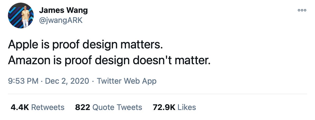 Apple is proof design matters. Amazin is proof design doesn't matter.