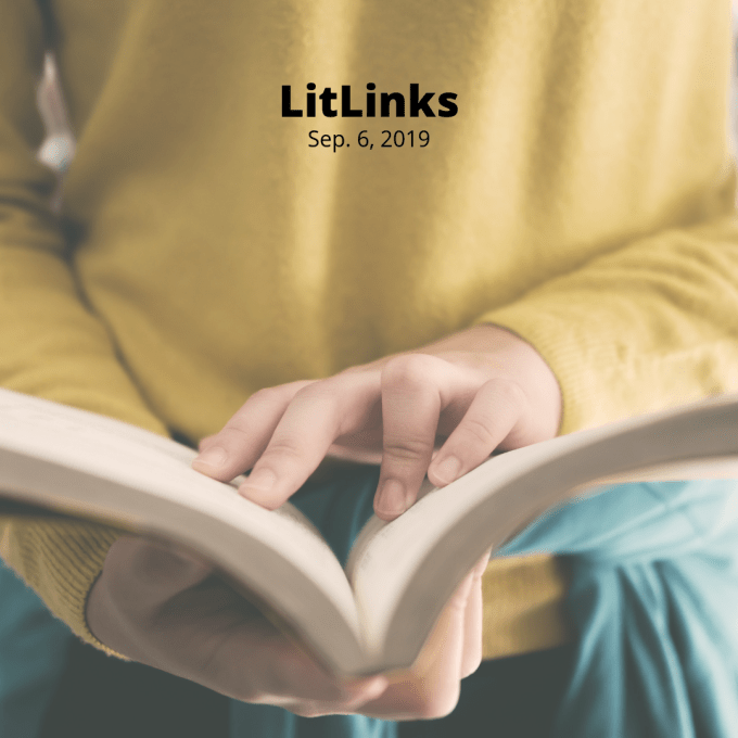 A woman holding an open book and the words LitLinks Sep. 6, 2019.