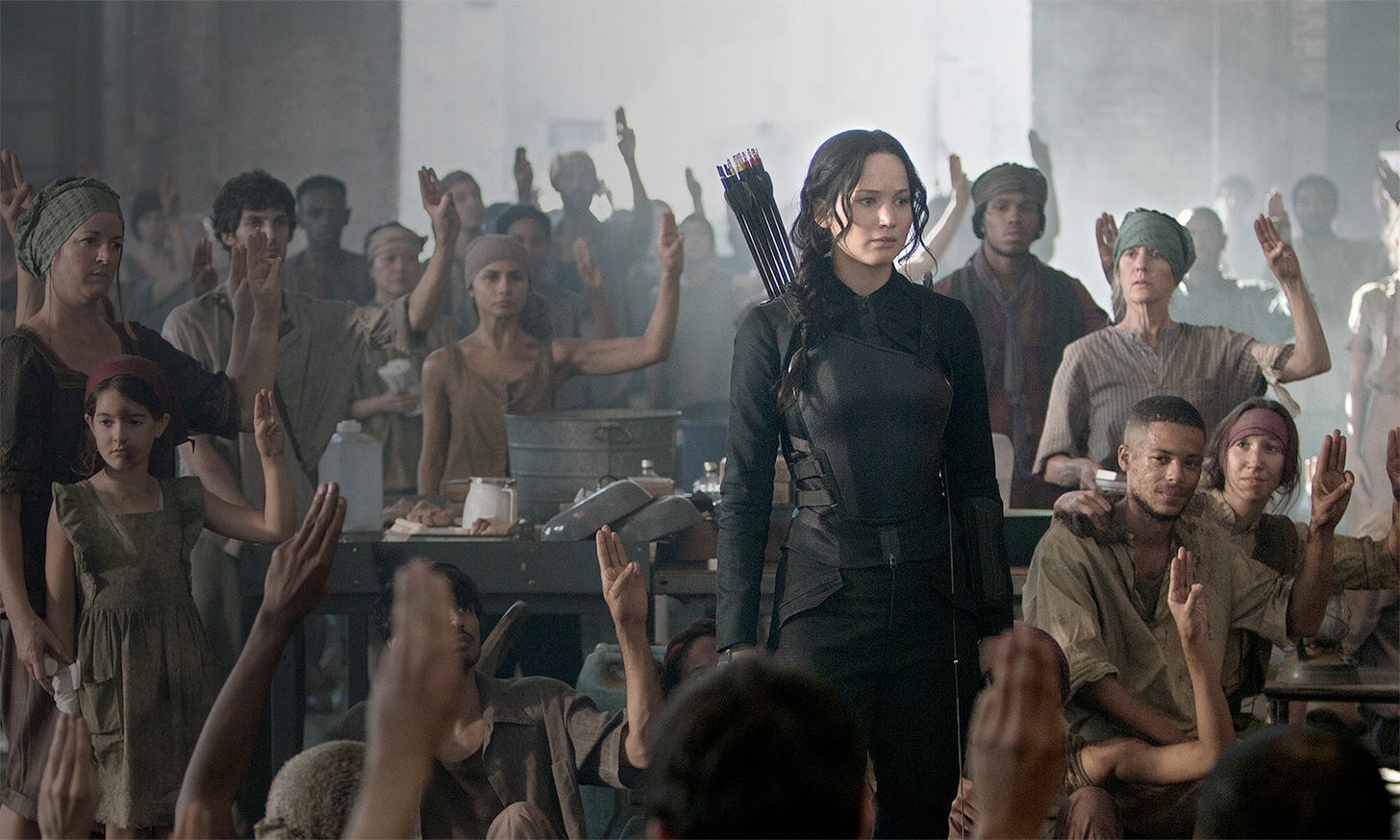 Katniss Everdeen and her supporters, from the Hunger Games series