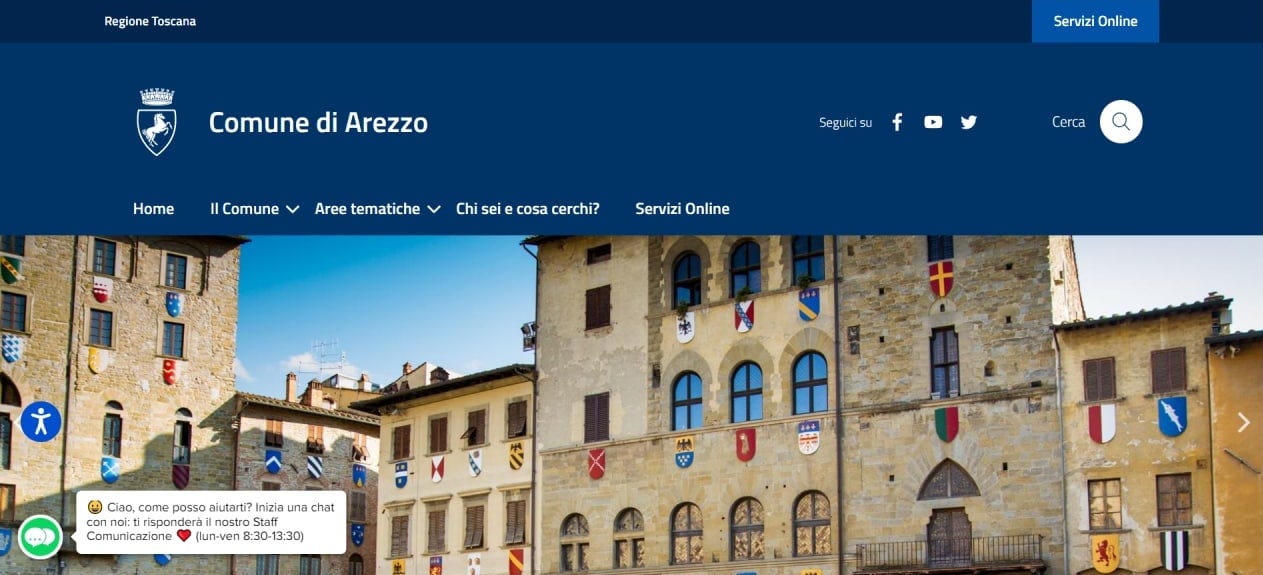 Home page del sito web del Comune di Arezzo