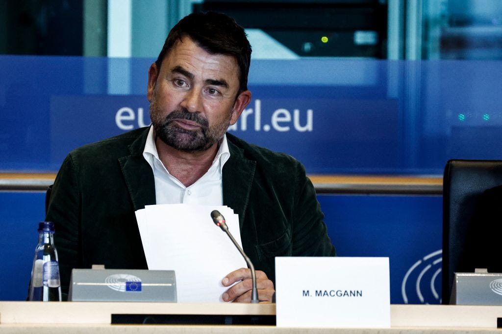 Mark MacGann speaks to European Parliament on Oct. 25, 2022.