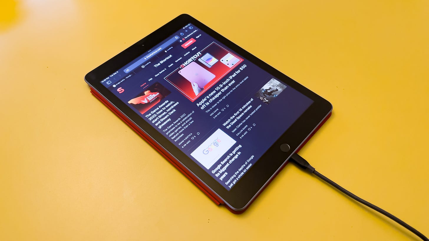 A 2021 iPad on a yellow table visits TheShortcut.com 