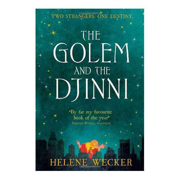 Cover of The Golem and the Djinni — Largely dominated by the title on a painted starry sky background