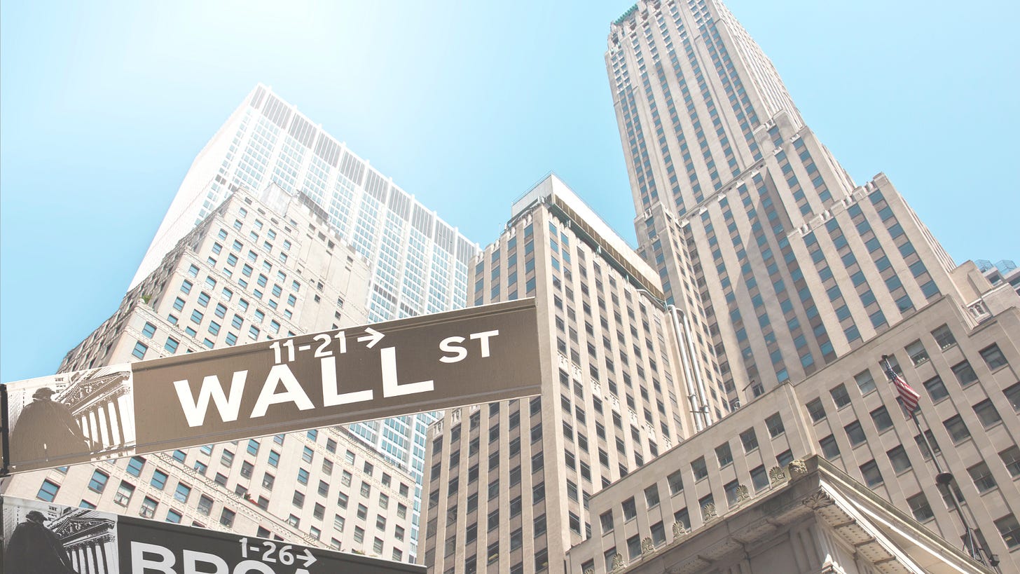 Wall street and Broad street signs in Manhattan, New York City.