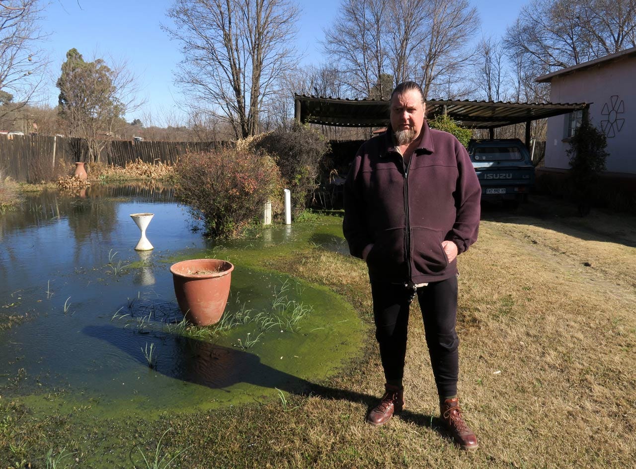 The yard at Johan Lotter’s home is now a permanent swamp of raw sewage