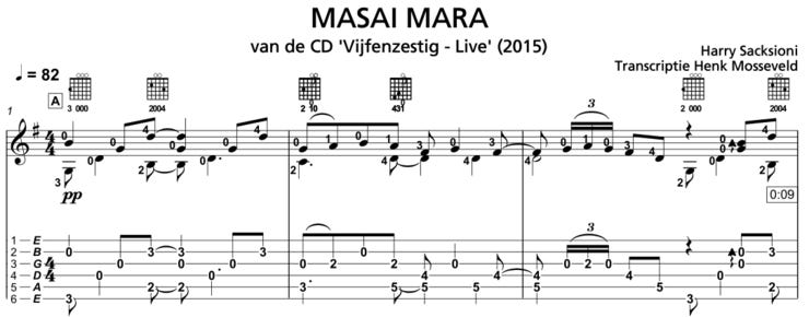 Voorbeeld van de partituur van Masai Mara.