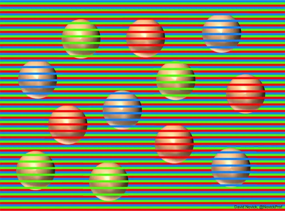 optical illusion where several balls that appear to be the same color actually aren't