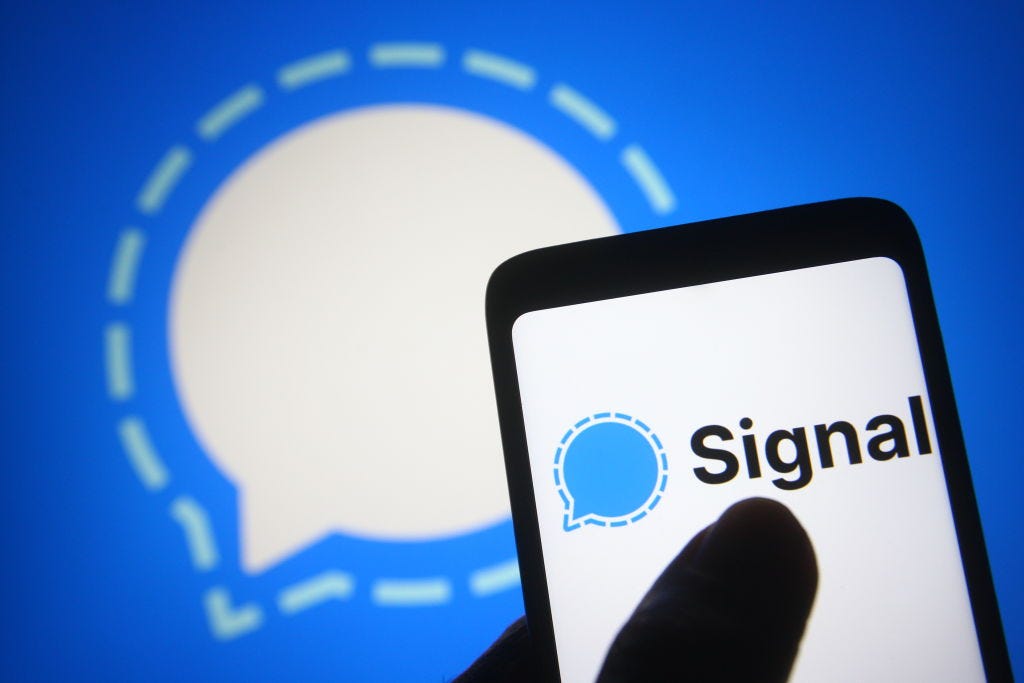 Photo illustration of the Signal logo on a smartphone. (Pavlo Gonchar / Getty Images)