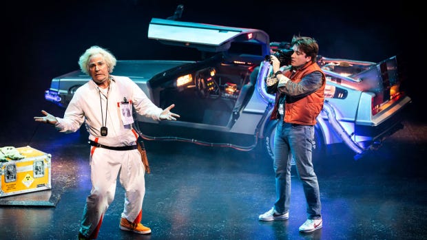 Roger Bart and Olly Dobson in Back to the Future – the Musical