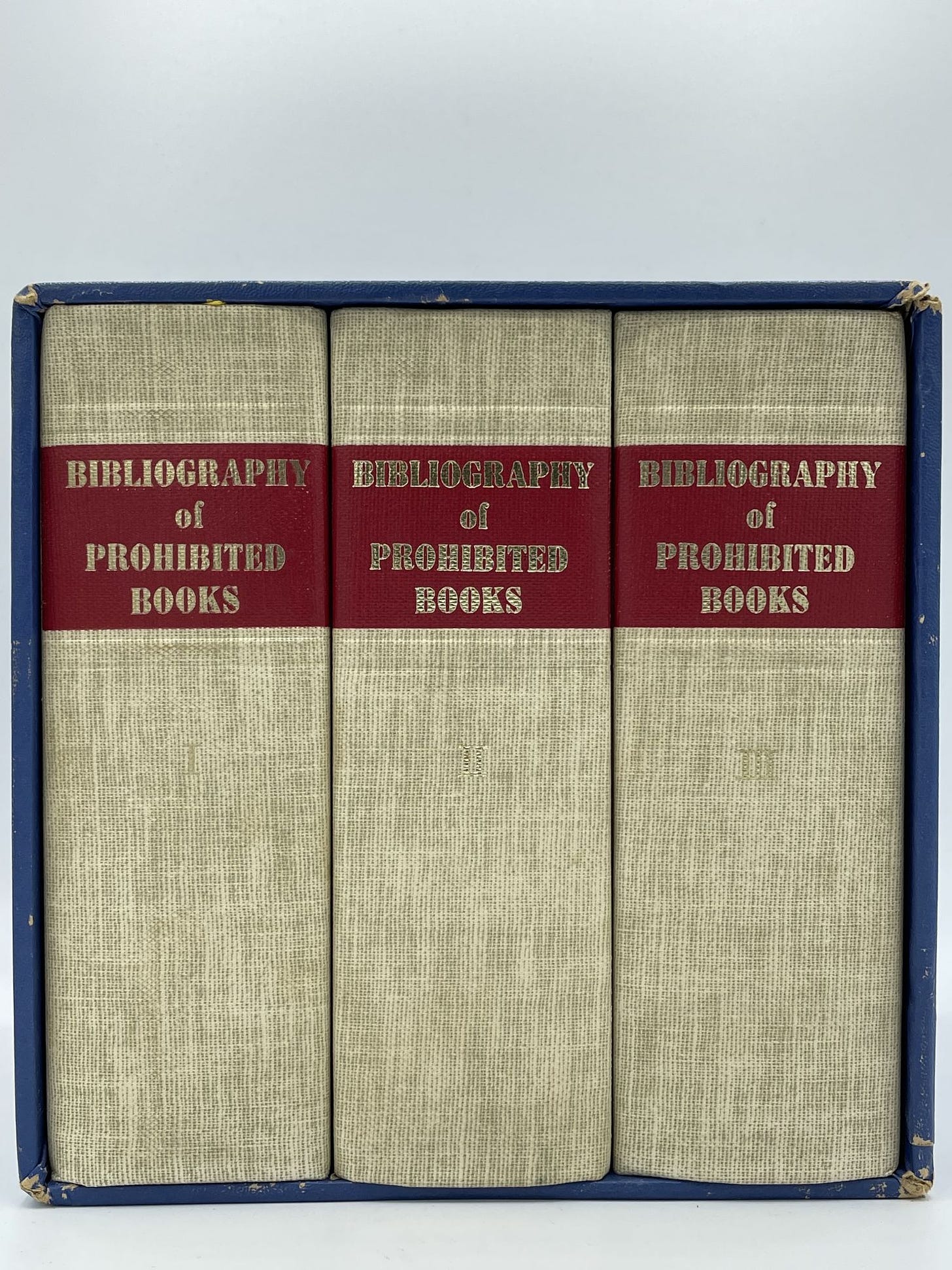 3-volume set of clothbound Bibliography of Prohibited Books, circa 1962