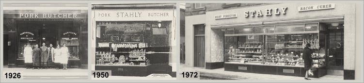 Historic photographs of the Stahly storefront in Scotland