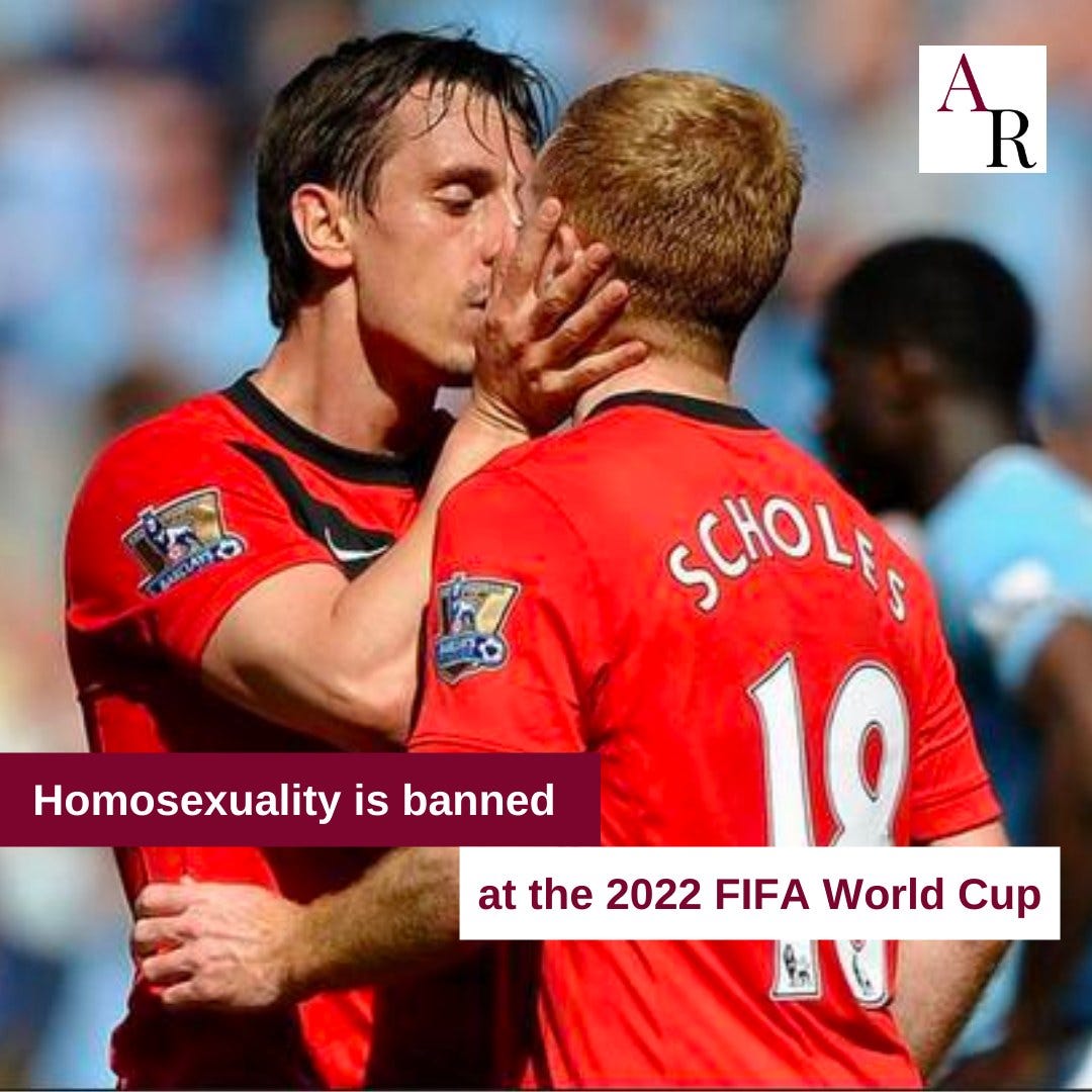 May be an image of 1 person and text that says "AR SCHOLES Homosexuality is banned at the 2022 FIFA World Cup"