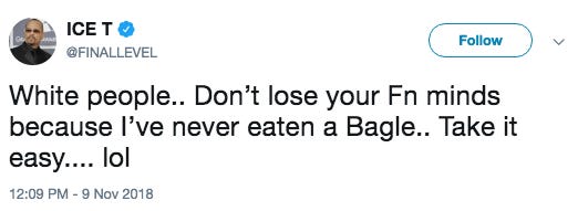 Funny tweet by Ice T about bagels
