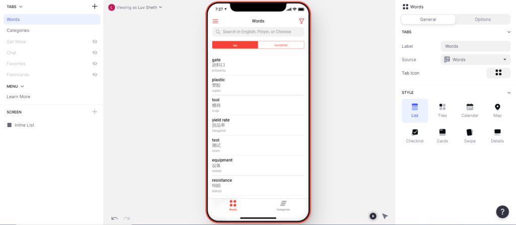 Glide App Builder Interface