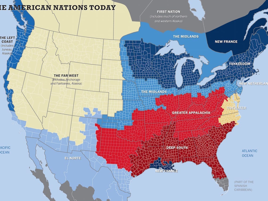 The US has 11 separate 'nations' with entirely different cultures ...