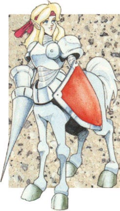 Character art of a centaur, Mae, from Shining Force