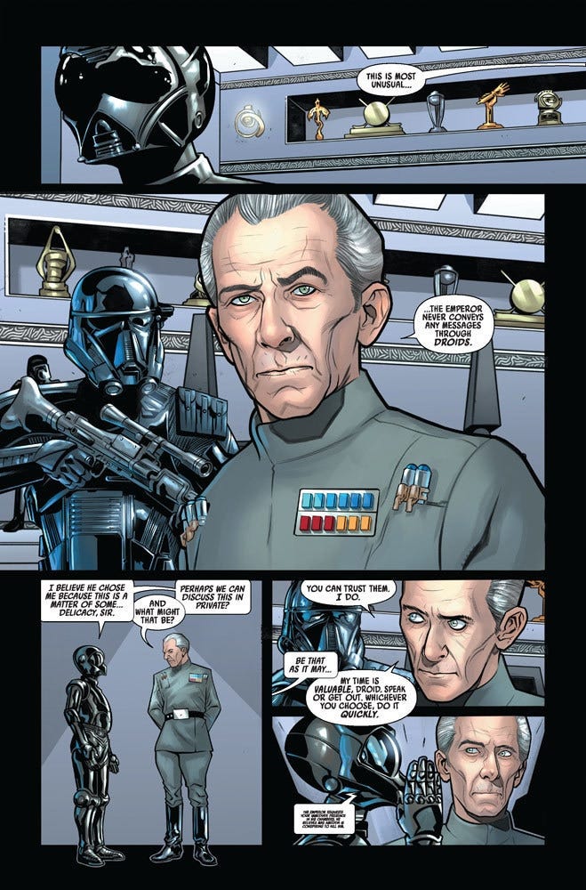 A droid visits Tarkin in Marvel's Han Solo & Chewbacca #8.