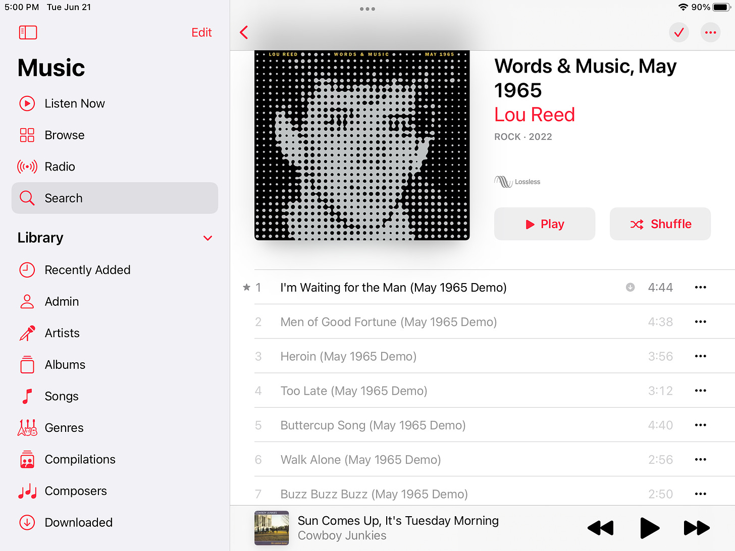 screen shot of apple music page for Lou Reed's upcoming release, highlighting "Buzz Buzz Buzz."