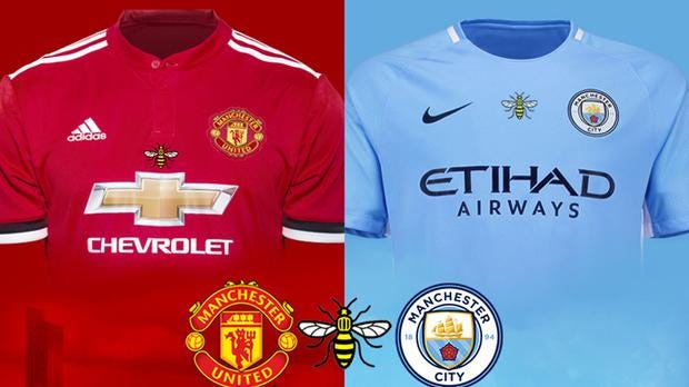 Manchester City and Manchester United players will wear commemorative shirts for next week's derby match in Houston