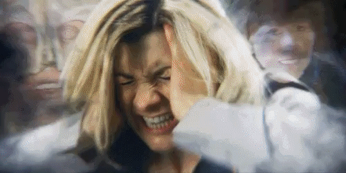 This GIF (repeated moving image) shows the Thirteenth Doctor (played by Jodie Whittaker) blasting her memories of all previous incarnations into the Matrix of Time. This montage sees every Doctor back to William Hartnell's First Doctor, as well as numerous companions and enemies. This GIF (repeated moving image) shows the Thirteenth Doctor (played by Jodie Whittaker) blasting her memories of all previous incarnations into the Matrix of Time. This montage sees every Doctor back to William Hartnell's First Doctor, as well as numerous companions and enemies.