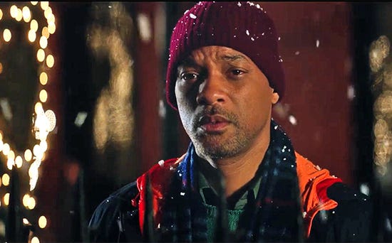 Will Smith looks sad in "Collateral Beauty," a 2016 drama directed by David Frankel and distributed by Warner Brothers / New Line Cinema.