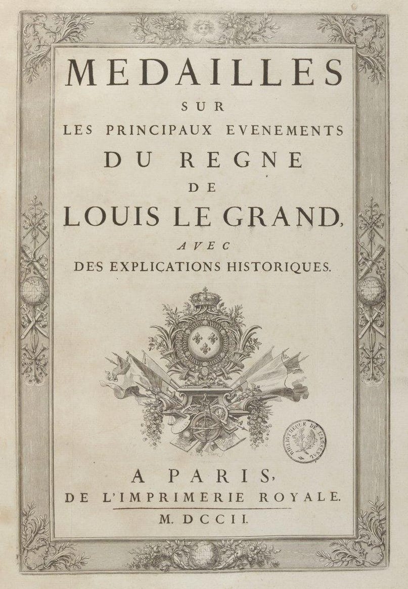 Médailles sur les principaux énvenémens du règne de Louis-le-Grand, impresso de 1702 que foi o primeiro a usar as Romain du Roi.