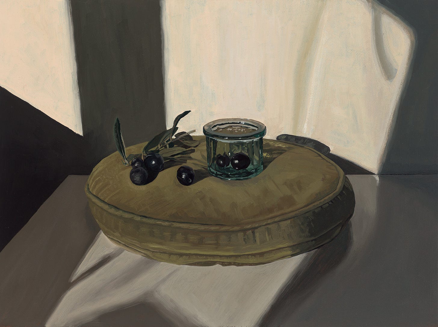 Black Olives, Glass and Cushion