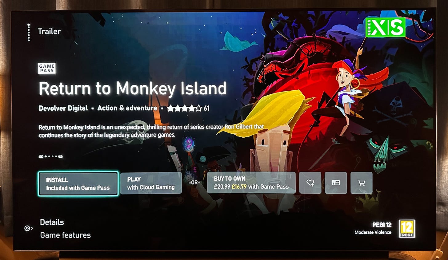 Xbox screen showing Return to Monkey Island