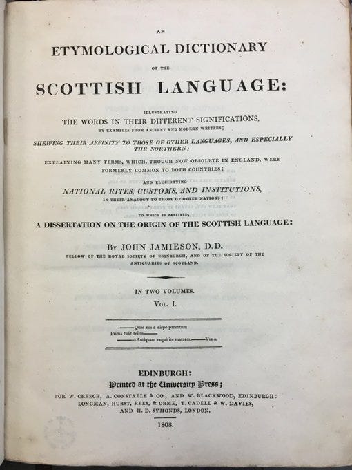 Image of the frontispiece of Jamieson's Etymological Dictionary of the Scottish Language 1707