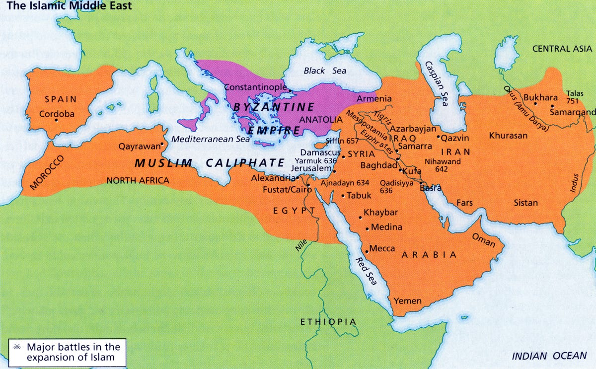 Map of the "major battles in the expansion of Islam"