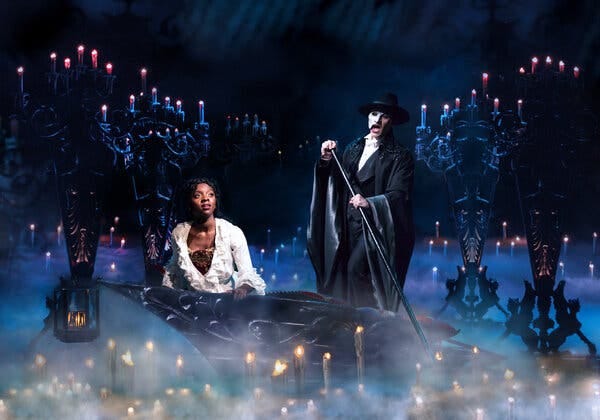 Emilie Kouatchou and Ben Crawford lead the current cast of “The Phantom of the Opera” on Broadway.