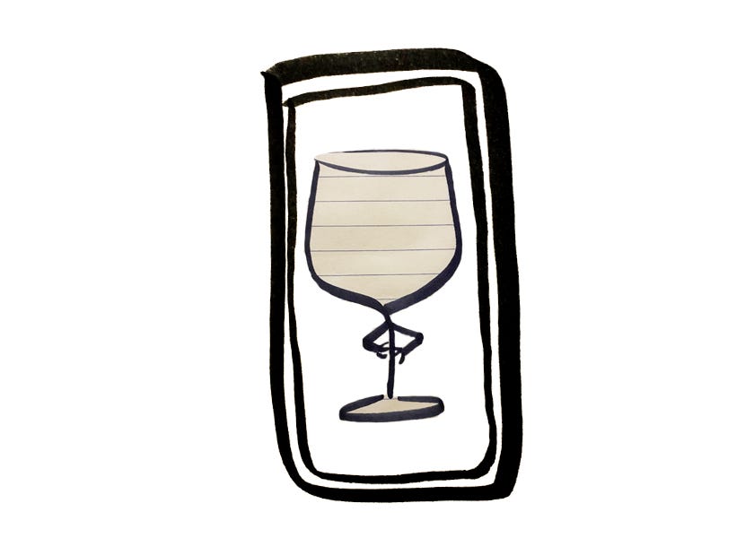 A picture of a wine glass in a notes app on a cell phone