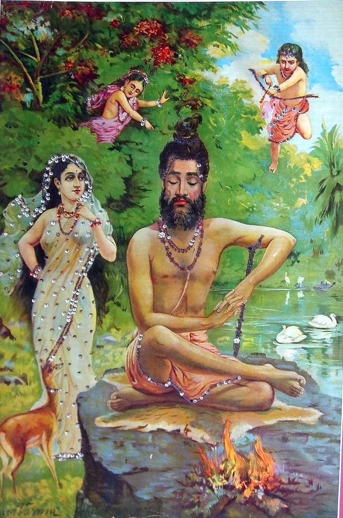 https://upload.wikimedia.org/wikipedia/commons/b/b3/Vishvamitra_tapobhang%2C_a_version_with_added_sequins%2C_from_the_Ravi_Varma_studio.jpg