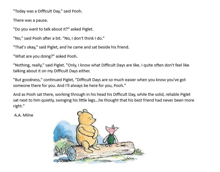 Rachel McCormick on Twitter: "Sometimes, we can look to Winnie the Pooh for  sage guidance. The #COVID19 crisis can mean difficult days. Reach out and  be a Piglet for those that might
