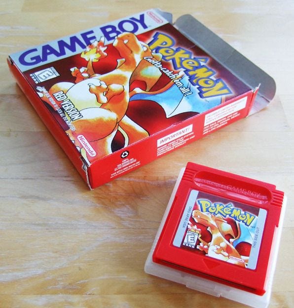 Photo of the box and cartridge for Pokemon Red