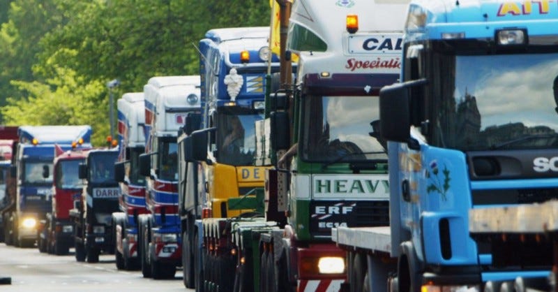 Trucks in a convoy