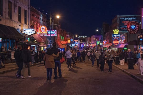 Patrons enjoy downtown&rsquo;s Beale Street, lined with blues clubs and restaurants.