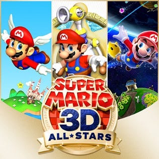 The icon art shows three games from the Super Mario series: Super Mario 64, Super Mario Sunshine, and Super Mario Galaxy.