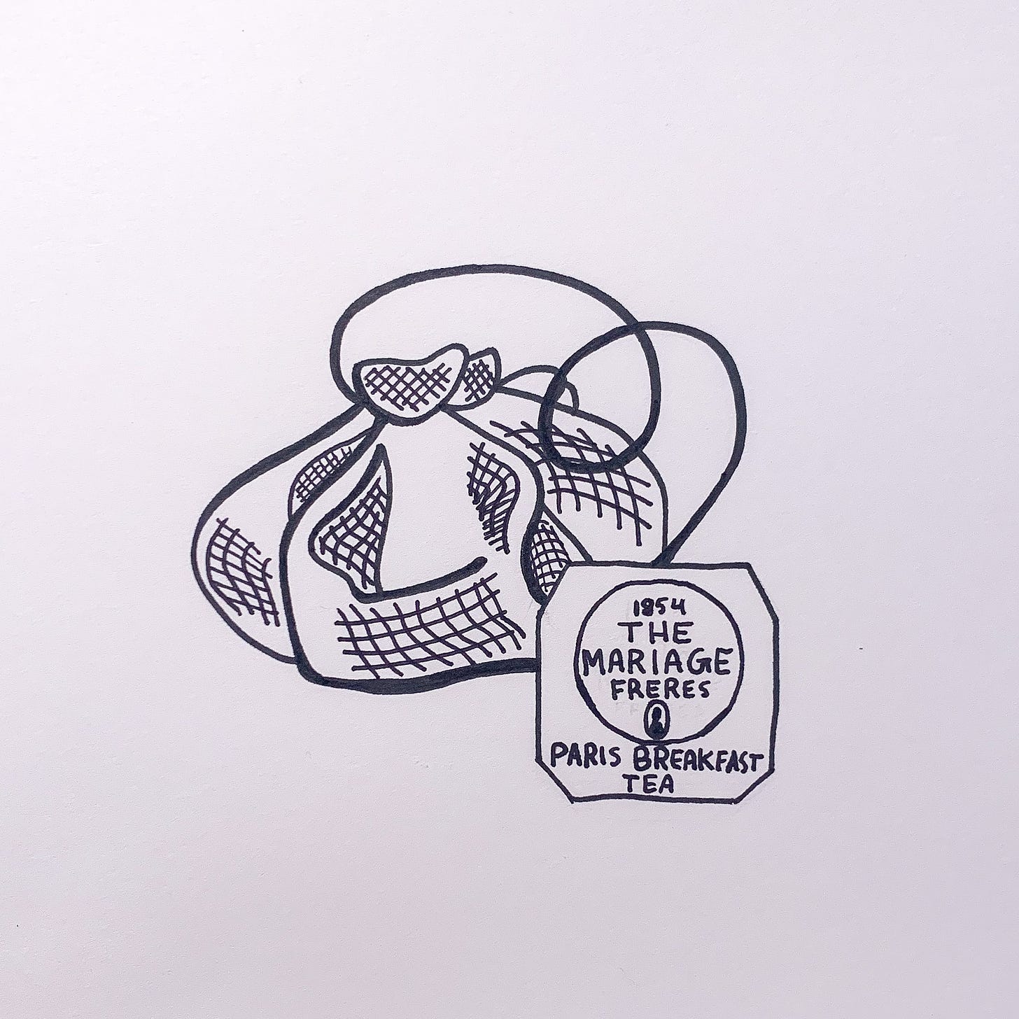Black and white line drawing of Paris Breakfast Tea bag