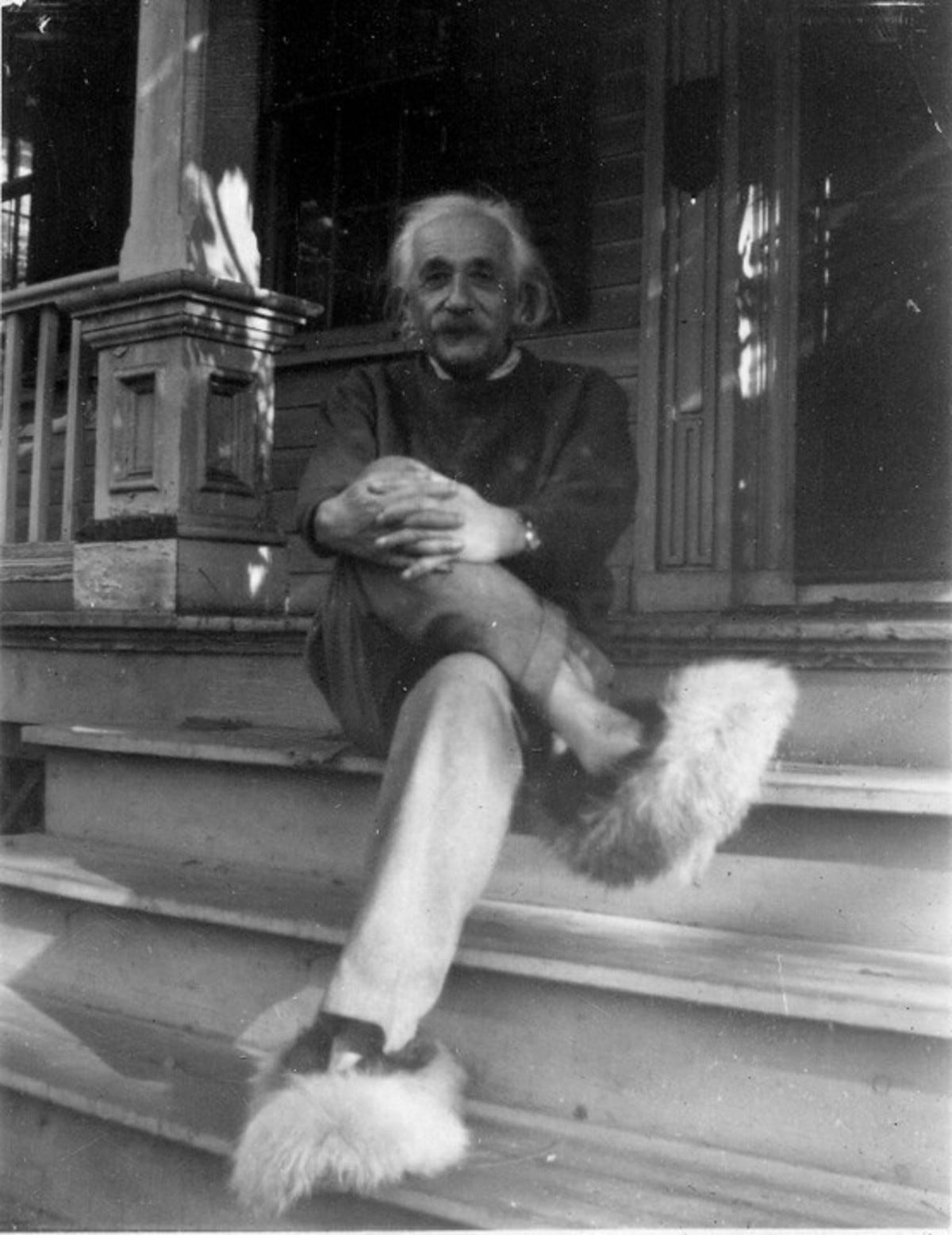 Albert Einstein Wearing Fuzzy Slippers, ca. 1950s ~ Vintage Everyday