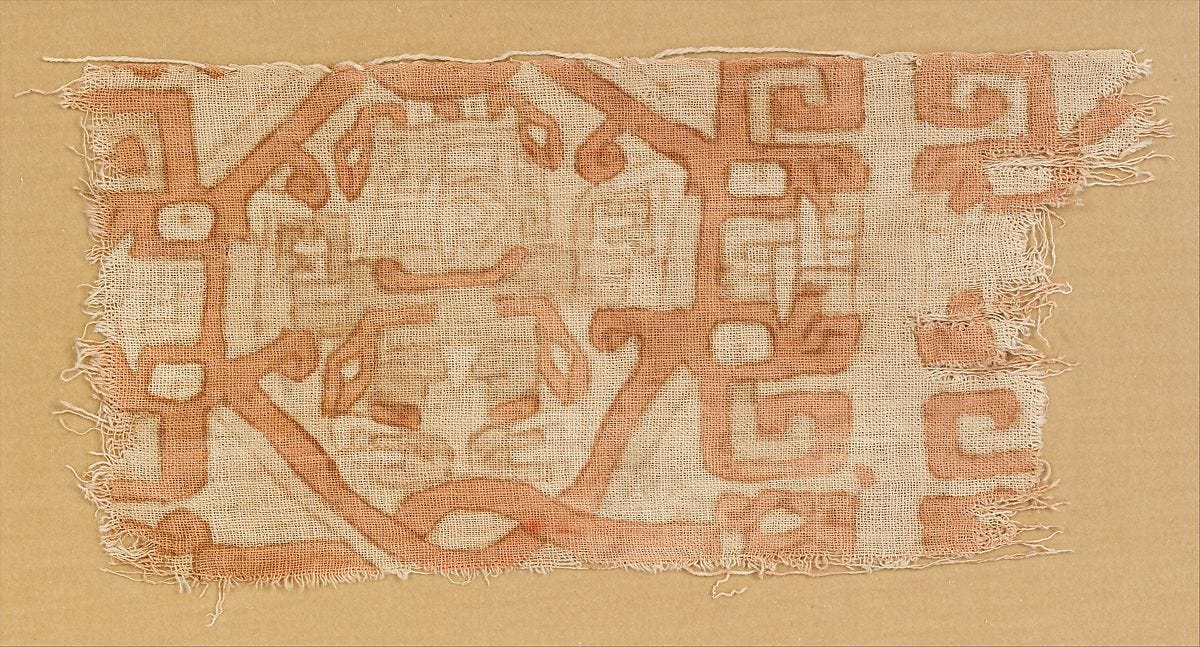 Textile Fragment, Cotton, refined iron earth pigments, Chavin 