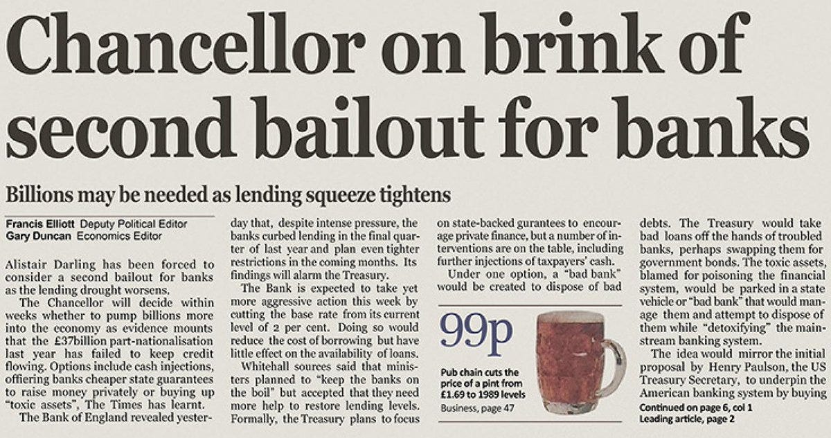 Bitcoin on Twitter: "The Times 03/Jan/2009 Chancellor on brink of second  bailout for banks https://t.co/oF9snFrjfg" / Twitter