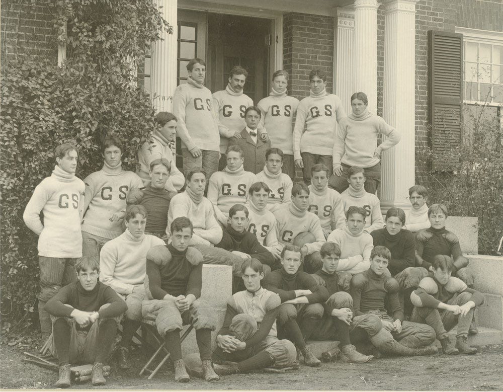 1899 Groton School Football Team. Franklin D. Roosevelt sits second from left.